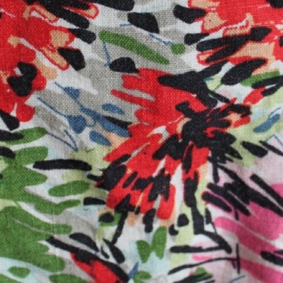 Vtg JG HOOK Dress 100% Linen Faux Wrap Belted Red Multicolor Sz 8P Floral Classy - Picture 9 of 11